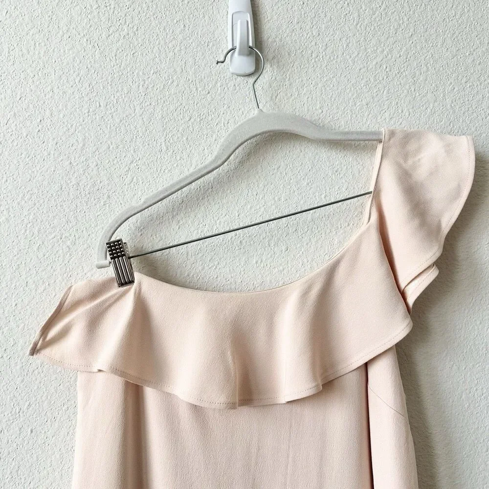 Sezane Louison One Shoulder Shift Dress In Pink Ruffle Size 40 French US 8 - Picture 6 of 10